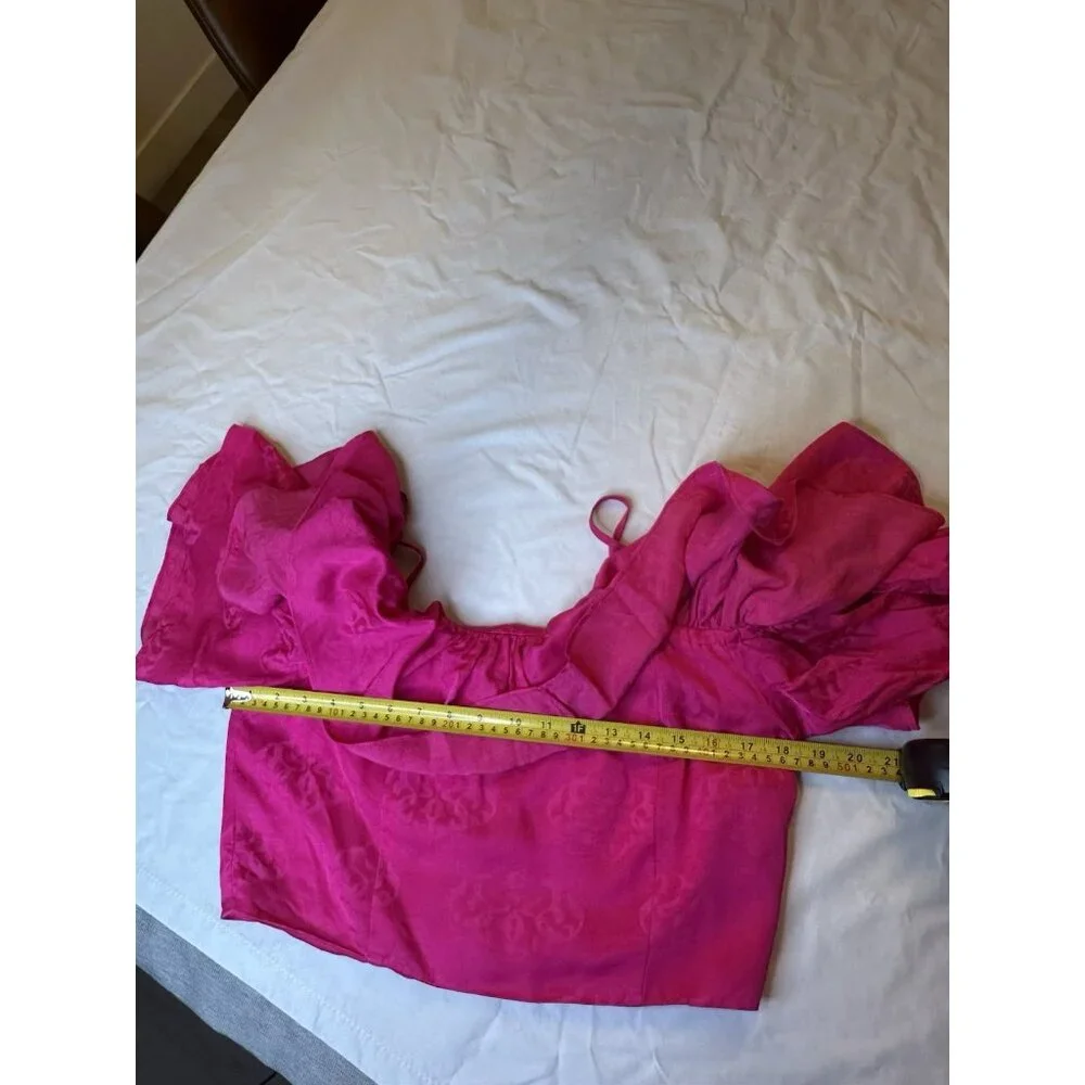 Sandro Hally Jacquard Ruffled Crop Top Pink Cold Shoulders Size 4 Small - Picture 6 of 7